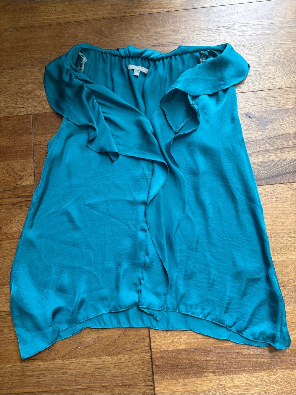 NY Collection Teal Ruffle-Front Sleeveless Blouse